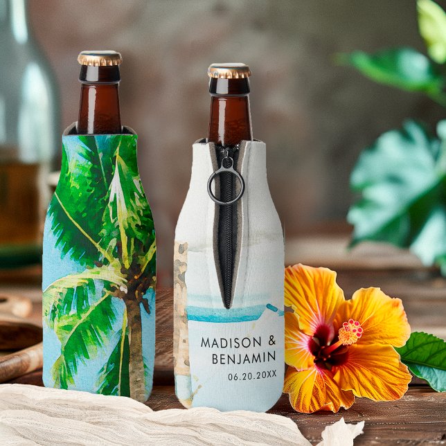 Porta-garrafa Casamento Tropical de Praia Retro Personalizado (Criador carregado)