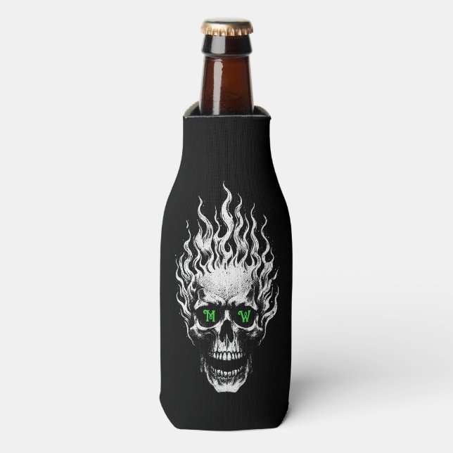Porta-garrafa Caveira Flamejante Personalizada (Frente da Garrafa)