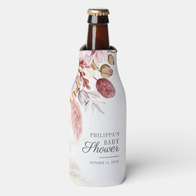 Porta-garrafa Chá de fraldas Terracotta de Palmas Secas Pampas (Frente da Garrafa)