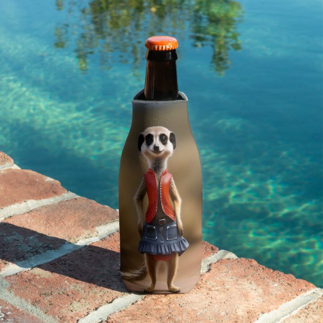 Porta-garrafa Chic e Na moda: Meerkat Girl in Skirt and Jaqueta (Piscina in situ)
