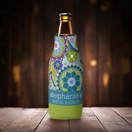 Porta-garrafa Chuva de Noiva Floral em Verde e Azul com Flores R