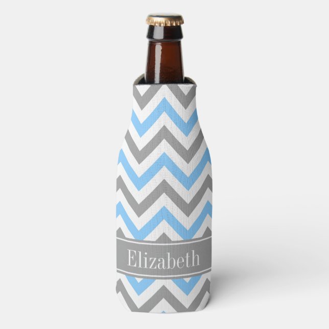 Porta-garrafa Cinza Azul-Céu Branco Wht LG Chevron Cinza Nome Mo (Frente da Garrafa)