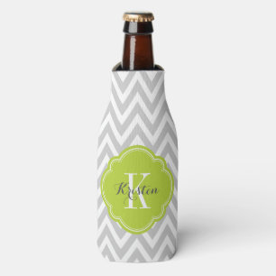 Porta-garrafa Cinza e Monograma Verde Chevron