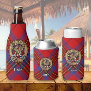 Porta-garrafa Clan Leslie Crest sobre o Red Tartan
