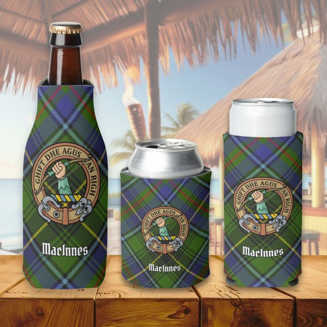 Porta-garrafa Clan MacInnes Crest sobre Tartan (Criador carregado)