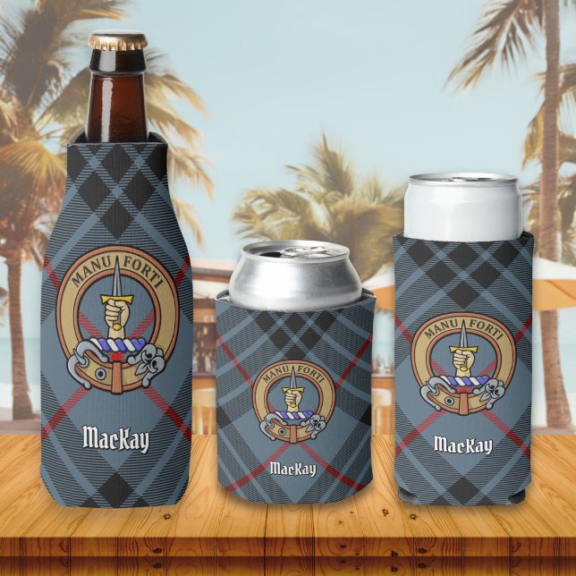Porta-garrafa Clan MacKay Crest sobre Blue Tartan (Criador carregado)