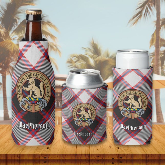 Porta-garrafa Clan MacPherson Crest sobre caçar Tartan (Criador carregado)