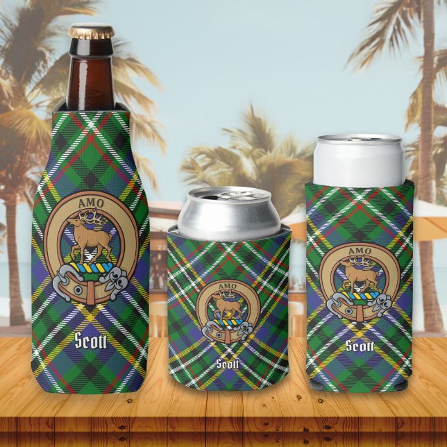 Porta-garrafa Clan Scott Crest sobre o Green Tartan Bottle Coole (Criador carregado)