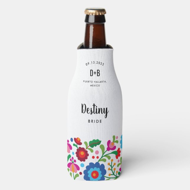 Porta-garrafa Cooler de Festa de casamento de bordado mexicano (Frente da Garrafa)