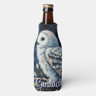 Porta-garrafa Coruja Branca na Ramificação à Lua Personalizada