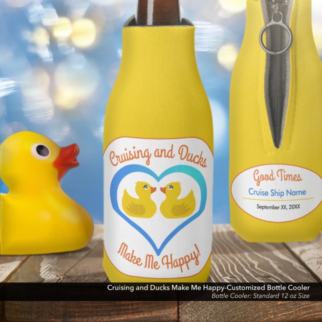 Porta-garrafa Cruising e Patos Me Fazem Feliz-Personalizado (Cruising and Ducks Make Me Happy Customized Bottle Sleeve–Personalize this Cooler for Your Vacation)