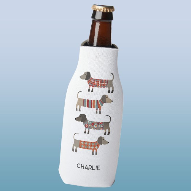 Porta-garrafa Dachshund Wiener Dog Personalizado (Dachshund Wiener Sausage Dog fun personalized custom name bottle cooler for animal lovers)