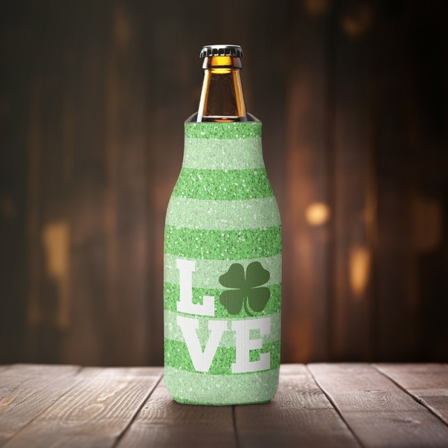 Porta-garrafa Dia de São Patrício AMOR com shamrock (St. Patrick's Day Bottle Cooler)
