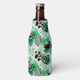 Porta-garrafa Dia de São Patrício Verde Leopardo e Coração Trevo