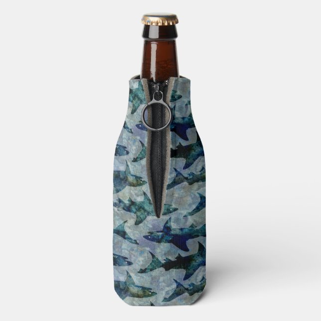 Porta-garrafa Escola de Tubarões em Azul-Watery (traseira da garrafa)