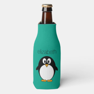 Porta-garrafa esmeralda bonito e preto do pinguim dos desenhos