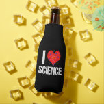 Porta-garrafa Eu Amo Ciência<br><div class="desc">Um professor de ciência legal fria em preto que apresenta um incrível padrão I Love Science com um coração vermelho envolto com um modelo atômico.</div>