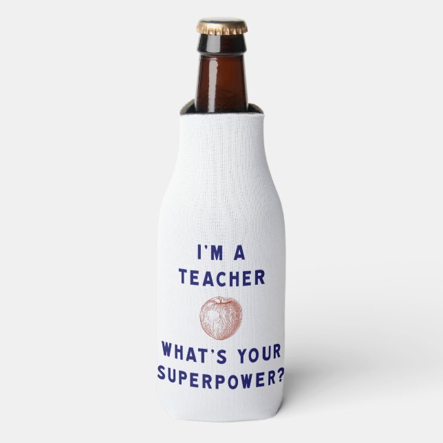 Porta-garrafa Eu sou um Professor [maçã] Qual é o Seu Superpoder (Frente da Garrafa)
