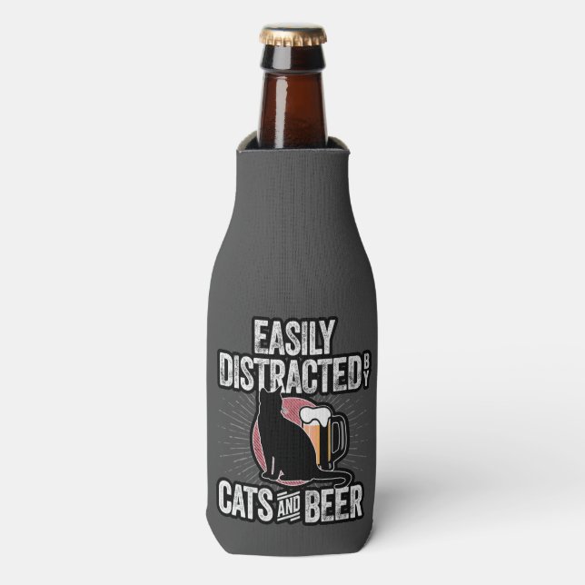 Porta-garrafa Fácil distração de Gatos e Cerveja (Frente da Garrafa)