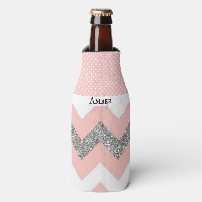 Porta-garrafa Faux Glitter Chevron e Bolinhas (Frente da Garrafa)