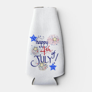 Porta-garrafa Feliz 4 de julho! com fogos de artifício e estrel