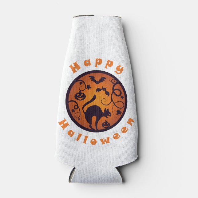 Porta-garrafa Feliz lanterna do Halloween aranhas e morcegos neg (Frente)