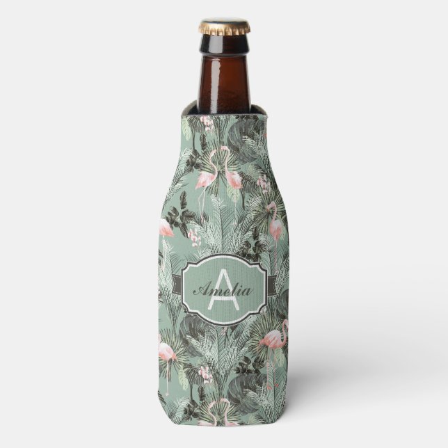 Porta-garrafa Flamingo Orchid Tropical Pattern Sage ID868 (Frente da Garrafa)