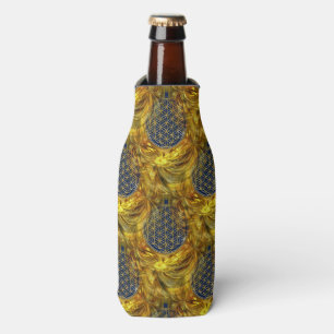 Porta-garrafa Flor da Vida - padrão sem costura - brilho dourado
