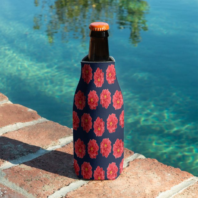 Porta-garrafa Flor rosa dahlia em azul (Piscina in situ)