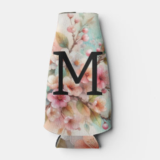Porta-garrafa Floral watercolor monogram pink cherry blossoms 