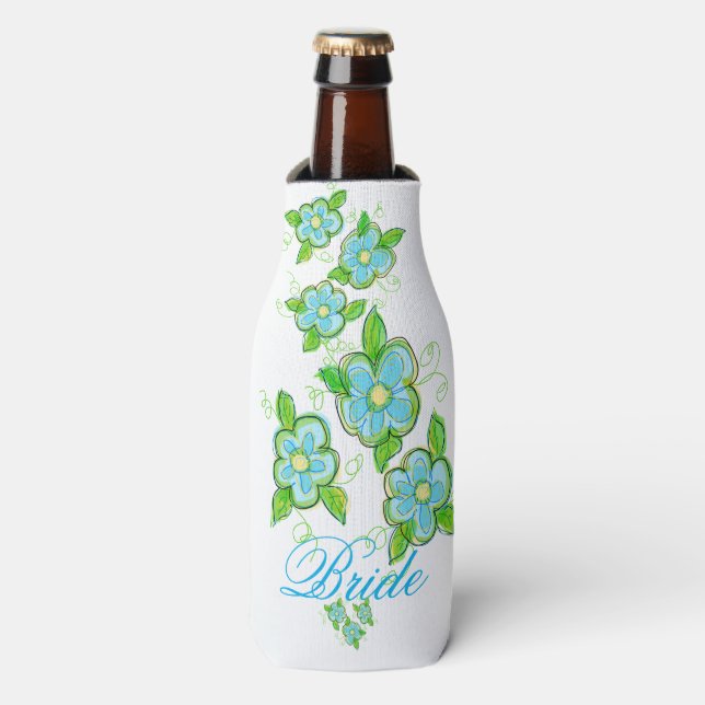 Porta-garrafa Flower Brit Suit Blue (Frente da Garrafa)