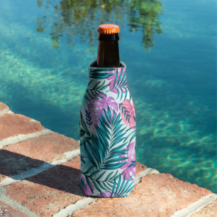 Porta-garrafa Folhas tropicais cor-de-rosa e lacrimejante e mons
