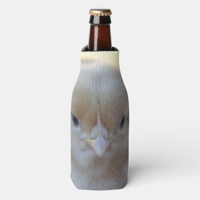 Porta-garrafa Galinha de Felpudo Amarelo, (Frente da Garrafa)