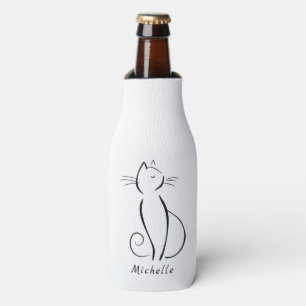 Porta-garrafa Gato preto minimalista no adicione nome branco