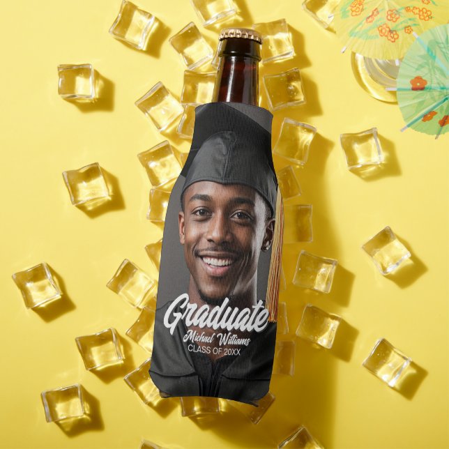 Porta-garrafa Graduate Photo Bold Script Graduation Party Favor (Verão in situ)