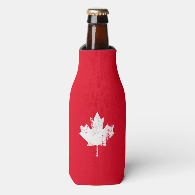 Porta-garrafa Grunge Canada Flag Maple - White Distressed (Frente da Garrafa)