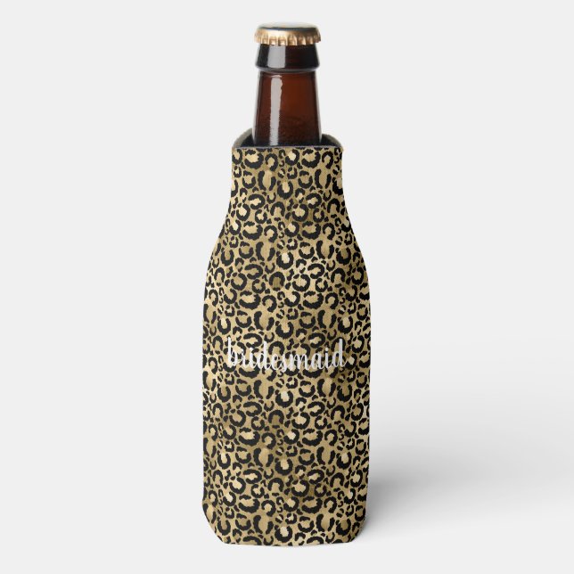 Porta-garrafa Impressão de leopardo preto dourado (Frente da Garrafa)