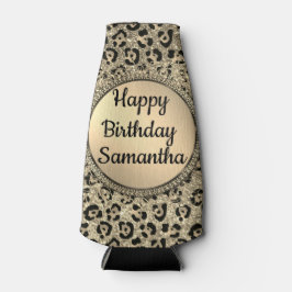 Porta-garrafa Impressão Dourada Glitter Leopard Glam Personaliza