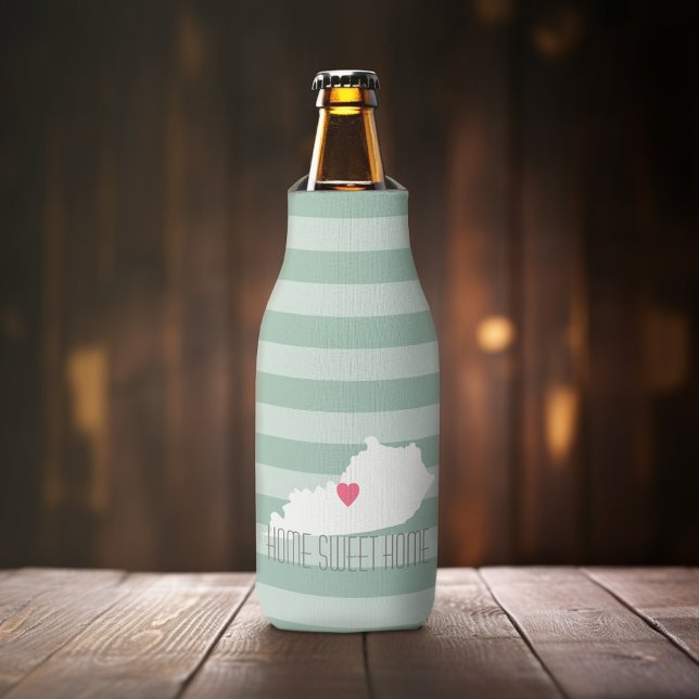 Porta-garrafa Kentucky Map Home State Love with Custom Heart (Personalized Bottle Cooler - Add Name or Custom Text for this Wedding or Anniversary Favor - Black)