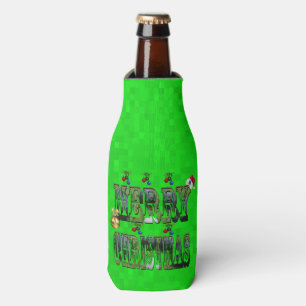 Porta-garrafa Lâmpadas verdes Logotipo de Natal feliz,