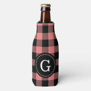 Porta-garrafa Light Coral Preto Búfalo Xadrez Plaid 1I Monograma