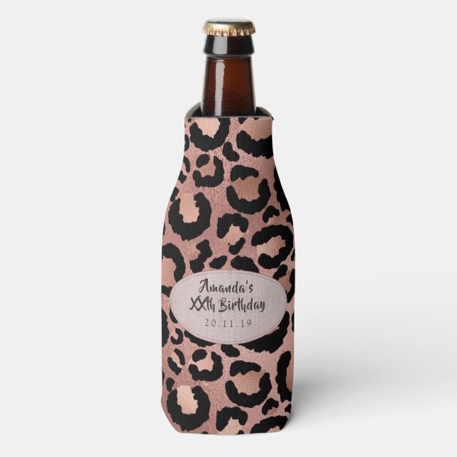 Porta-garrafa Manchas de leopardo em folha de ouro rosa (Frente da Garrafa)