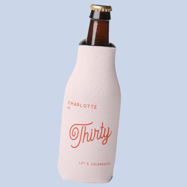 Porta-garrafa Moderno 30 30 Aniversário (Thirty 30th birthday personalized pink and orange bottle cooler)