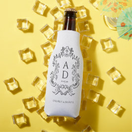 Porta-garrafa Monograma de casamento floral preto e branco