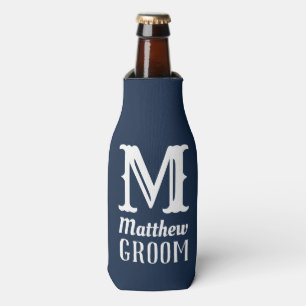 Porta-garrafa Monograma Masculino Nome Noivo Casamento Azul Mari