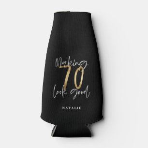 Porta-garrafa na moda de aniversário de 70 de preto e ouro mode
