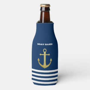 Porta-garrafa Náutico, Âncora Dourada Listras Azul-Marinho