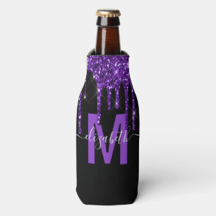 Porta-garrafa Nome do Monograma do Glitter de Disposição Roxo 