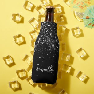 Porta-garrafa Nome do Script Preto da Glittery