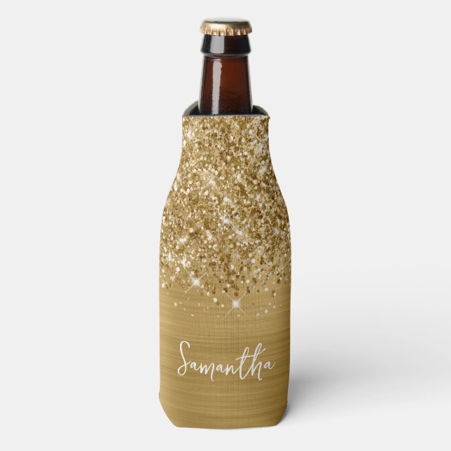 Porta-garrafa Nome Glam Glittery Gold (Frente da Garrafa)